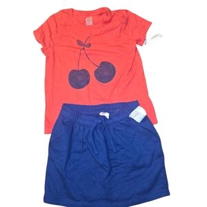 Gymboree Red Cherry Tee and Blue Skirt Matching Set